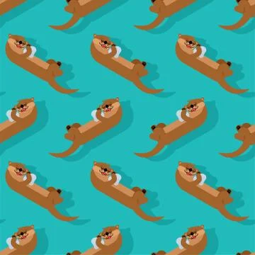 Otter pattern seamless. Sea otter swims background. Baby fabric ornament Stock Illustration