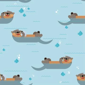 Otter pattern seamless. Sea otter swims background. Baby fabric ornament Stock Illustration