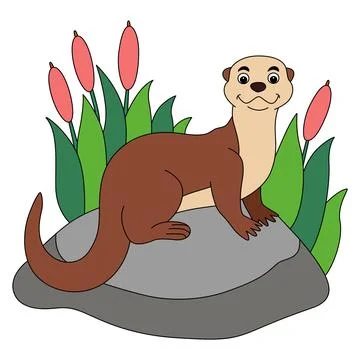 Otter sitting on the rocks on a white background Stock Illustration