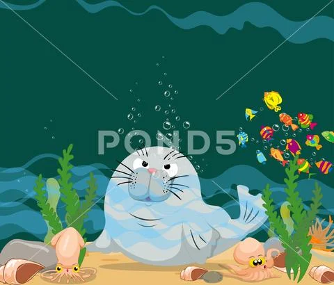 Otter is under a sea water Stock Illustration
