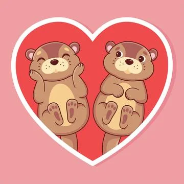 Otters in love. Cartoon characters. Vector illustration Stock Illustration