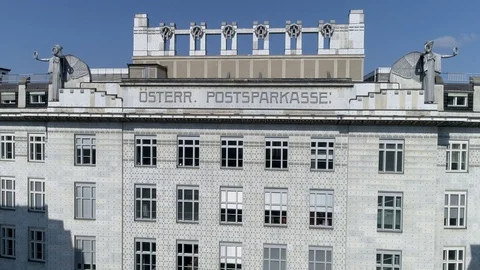 Otto Wagner Postsparkasse Austrian Post Savings Bank, aerial drone shot Vienna Stock Footage 113854199
