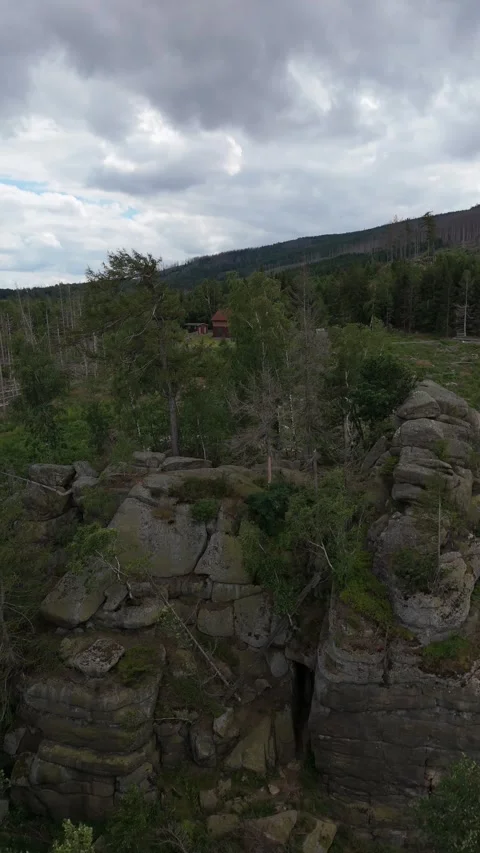 Ottofelsen granite rock formation close up vertical Harz Germany Stockbeeldmateriaal 341282937