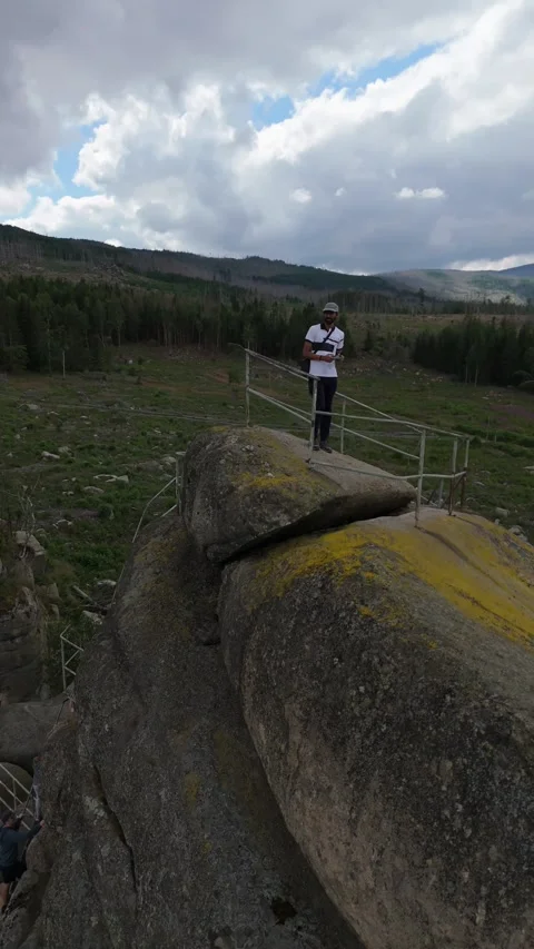 Ottofelsen rock viewing platform vertical Harz Germany Stockbeeldmateriaal 341282961