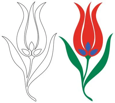 Ottoman Style Red Tulip Vector Illustration with Outline Stock Illustration