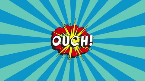 'OUCH!' in retro comics speech bubble with halftone dotted shadow Stock Footage 152111615