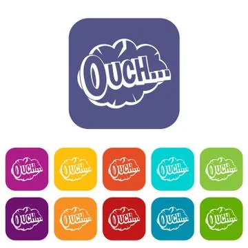 Ouch, speech cloud icons set flat 스톡 일러스트
