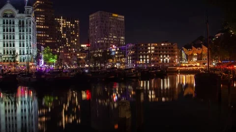 Oude Haven Timelapse in Rotterdam Capturing City Lights Stock Footage 312930937