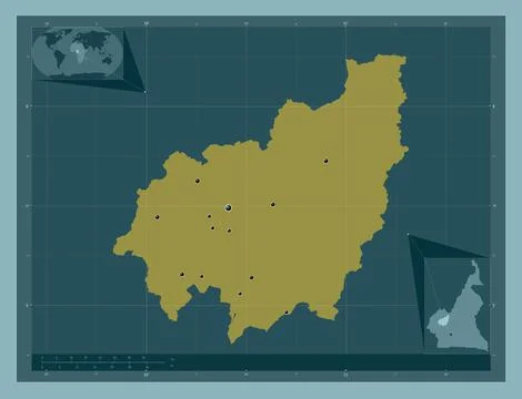 Ouest, Cameroon. Solid color shape. Locations of major cities of the region イラスト素材