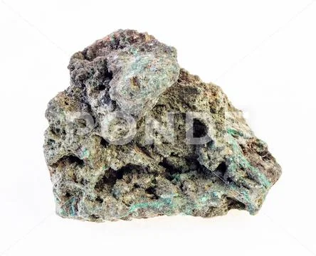 Ough malachite (copper ore) stone on white Stock Photos