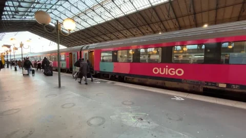 Ouigo Low Cost Train At Gare Du Nord Platform Ready For Departure To Brussels Stock Footage 335373154
