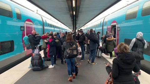OuiGo Train at Gare De Lyon Station in Paris at rush Hour As Winter Stock Footage 199598113