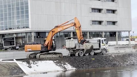 Oulu, Finland – 08/03/2023:Excavator at work Stock Footage 247323212