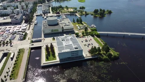 Oulu library aerial video Stock Footage 202316337