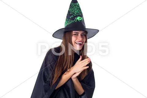 Oung woman wearing in costume of the witch Stock Photos