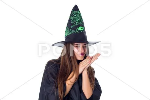 Oung woman wearing in costume of the witch Stock Photos