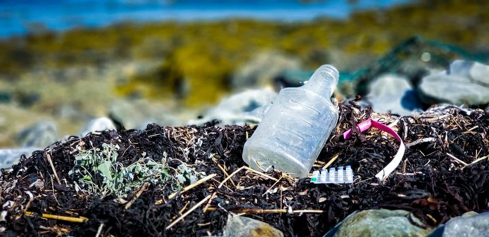Our beaches are littered with plastic. Stock Photos
