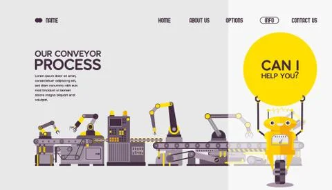Our conveyor technological process web banner for robot technology vector 스톡 일러스트