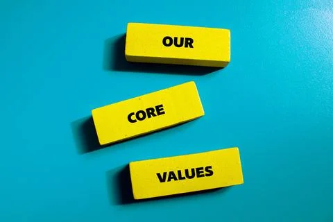 Our core values lettering on yellow wooden blocks 写真素材