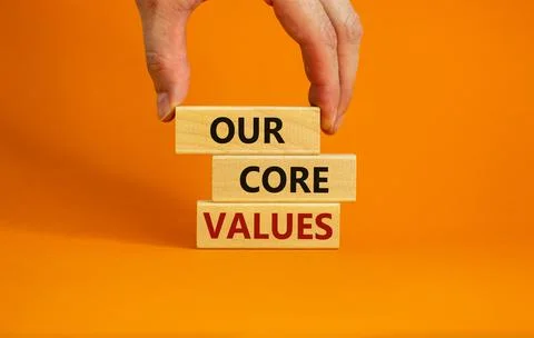 Our core values symbol. Concept words 'Our core values' on wooden blocks on a Stock Photos
