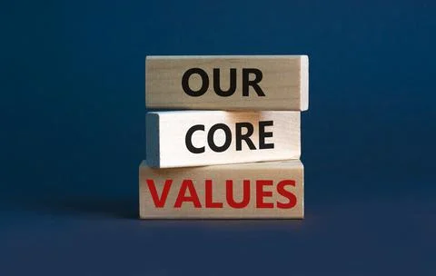 Our core values symbol. Concept words 'Our core values' on wooden blocks on a Foto stock