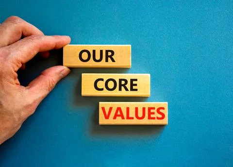 Our core values symbol. Concept words Our core values on wooden blocks on a b Stockfoto's