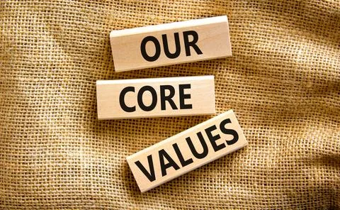Our core values symbol. Concept words Our core values on wooden blocks on a b Stock Photos