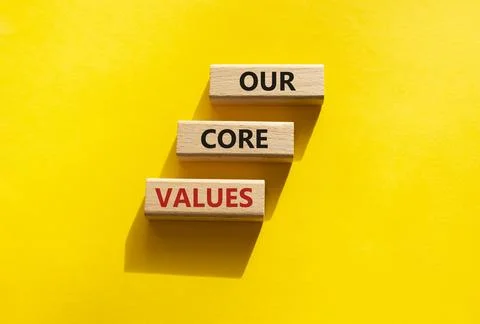 Our core values symbol. Concept words Our core values on wooden blocks. Bea.. Stock Photos