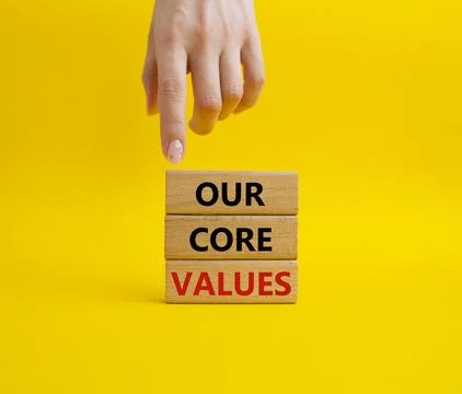 Our core values symbol. Concept words 'Our core values' on wooden blocks. B.. Stock Photos