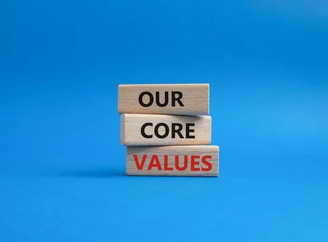 Our core values symbol. Concept words Our core values on wooden blocks. Bea.. Stock Photos