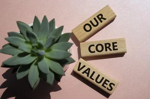 Our core values symbol. Concept words Our core values on wooden blocks with.. Stock Photos