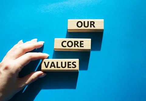 Our core values symbol. Concept words 'Our core values' on wooden blocks. B.. Stock Photos