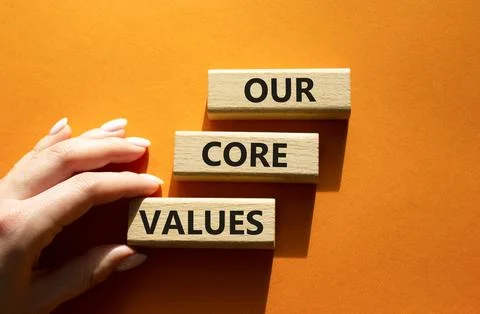 Our core values symbol. Concept words 'Our core values' on wooden blocks. B.. Stock Photos