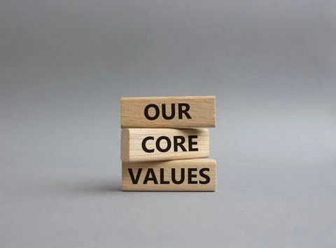 Our core values symbol. Concept words 'Our core values' on wooden blocks. B.. Stock Photos