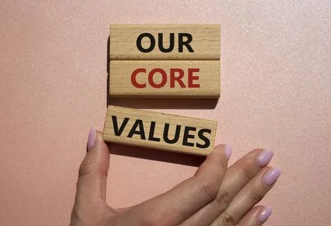 Our core values symbol. Concept words Our core values on wooden blocks. Bea.. Stock Photos