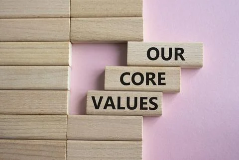Our core values symbol. Concept words Our core values on wooden blocks. Bea.. Stock-Fotos