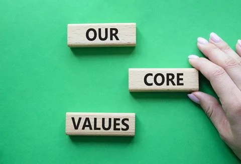 Our core values symbol. Concept words Our core values on wooden blocks. Bea.. Stock-Fotos