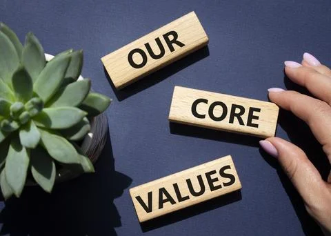 Our core values symbol. Concept words Our core values on wooden blocks. Bea.. Stock-Fotos