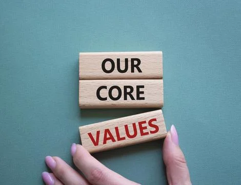 Our core values symbol. Concept words Our core values on wooden blocks. Bea.. Stock-Fotos