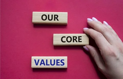 Our core values symbol. Concept words Our core values on wooden blocks. Bea.. Stock-Fotos