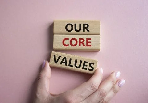 Our core values symbol. Concept words Our core values on wooden blocks. Bea.. Stock Photos