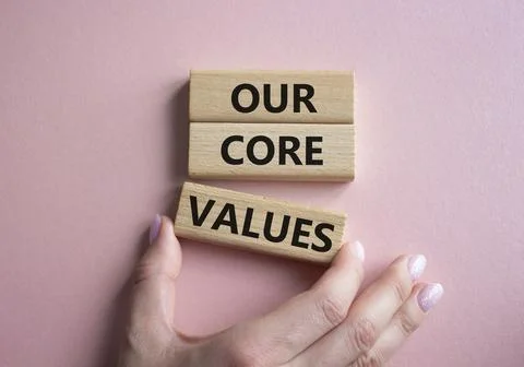 Our core values symbol. Concept words Our core values on wooden blocks. Bea.. Stock-Fotos