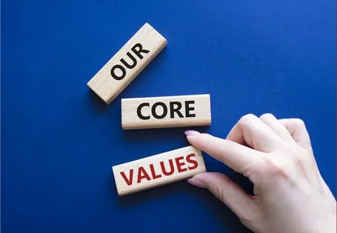 Our core values symbol. Concept words Our core values on wooden blocks. Bea.. 스톡 사진