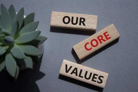 Our core values symbol. Concept words Our core values on wooden blocks. Bea.. Stock-Fotos