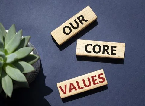 Our core values symbol. Concept words Our core values on wooden blocks. Bea.. Stock-Fotos