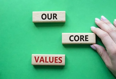 Our core values symbol. Concept words Our core values on wooden blocks. Bea.. Foto stock