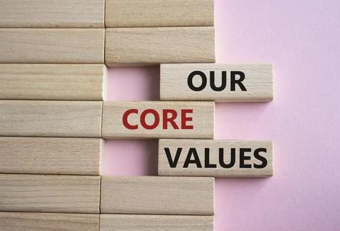 Our core values symbol. Concept words Our core values on wooden blocks. Bea.. Stock-Fotos