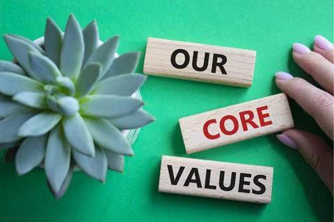 Our core values symbol. Concept words Our core values on wooden blocks. Bea.. Stock-Fotos
