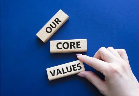 Our core values symbol. Concept words Our core values on wooden blocks. Bea.. Stock-Fotos