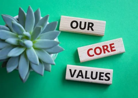 Our core values symbol. Concept words Our core values on wooden blocks. Bea.. Stock-Fotos